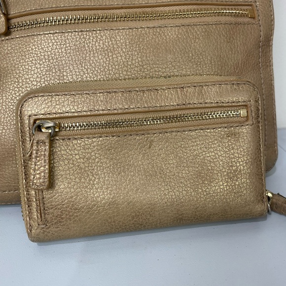 Cole Haan Sheila Leather Crossbody Purse Bag Gold w/ Matching Wallet / Set - Picture 8 of 9